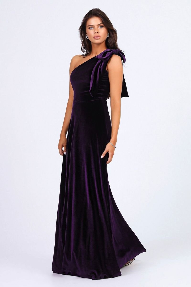 Plum Mikado One-Shoulder Gown