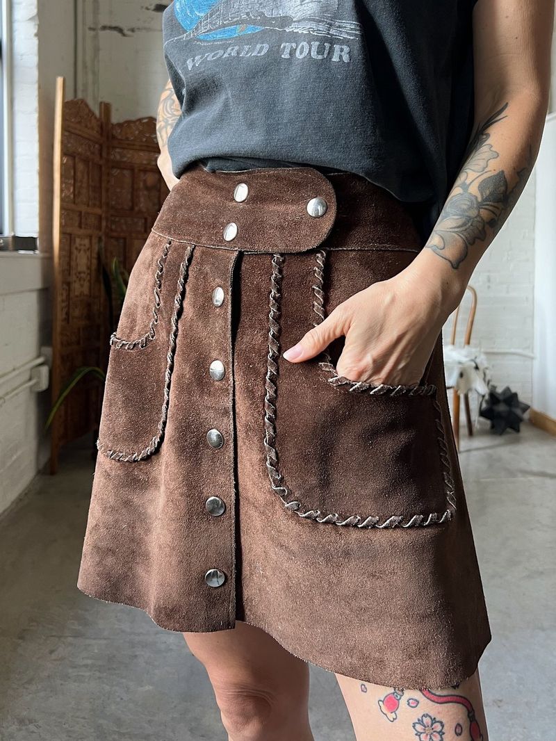 Suede Button-Front Seventies Revival