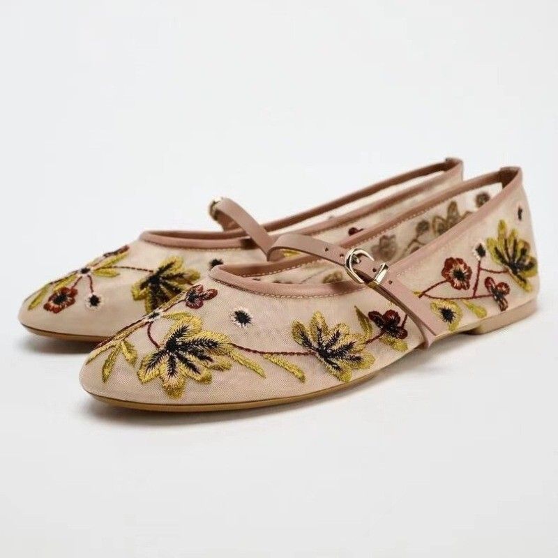 Embroidered Mesh Flats