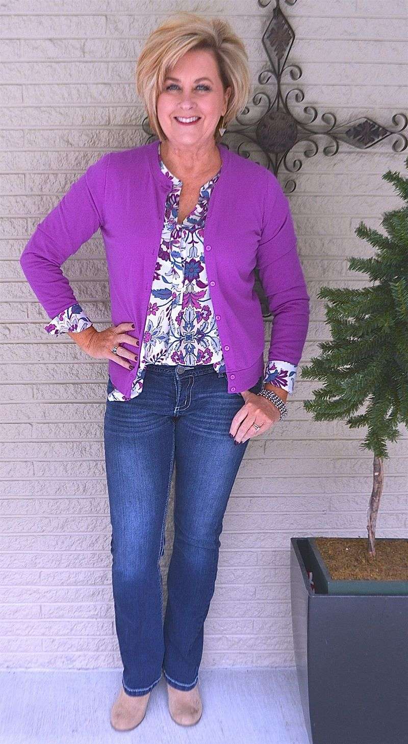 Patterned Top + Solid Bottom + Coordinating Cardigan