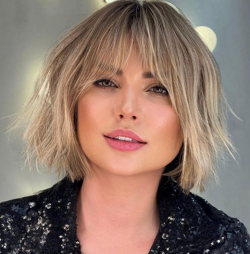Textured Full Bangs for Square Faces