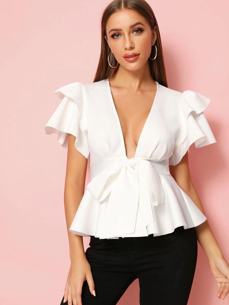 Ruffled Peplum Tie-Front