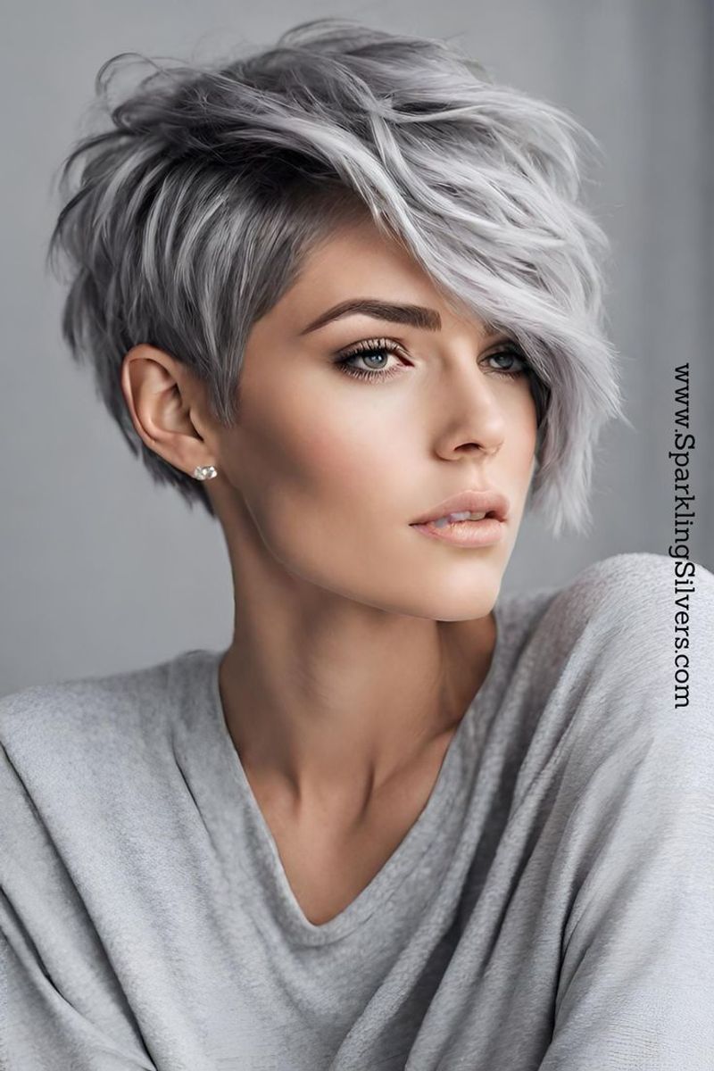 Silver Side-Swept Pixie