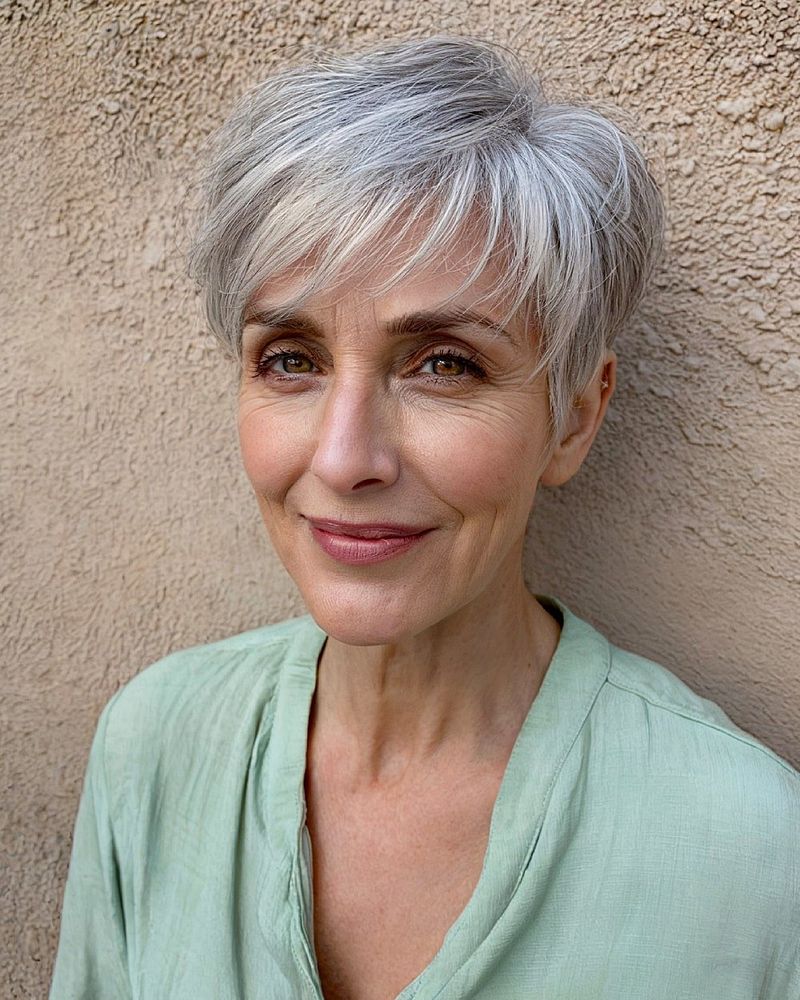 Textured Gray Crop with Bangs