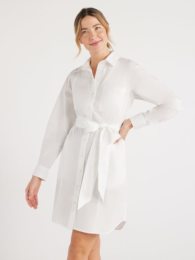 Belted Shirt Dress With Pockets