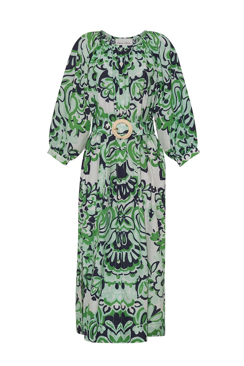 Twist-Front Dress With Syrian Damask Tiles