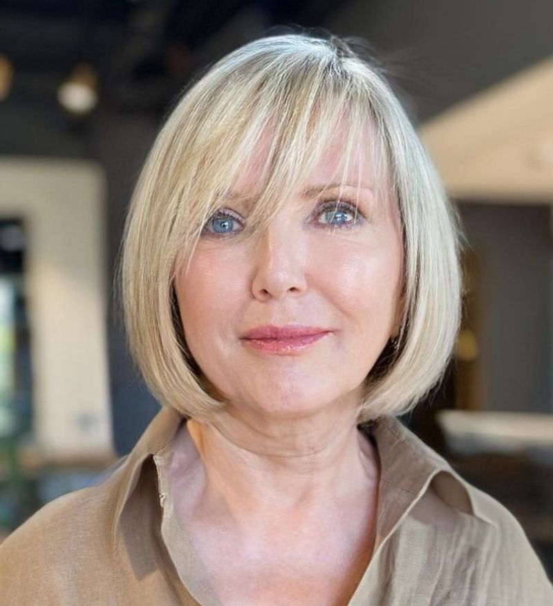 Blunt Cut With Side-Swept Fringe