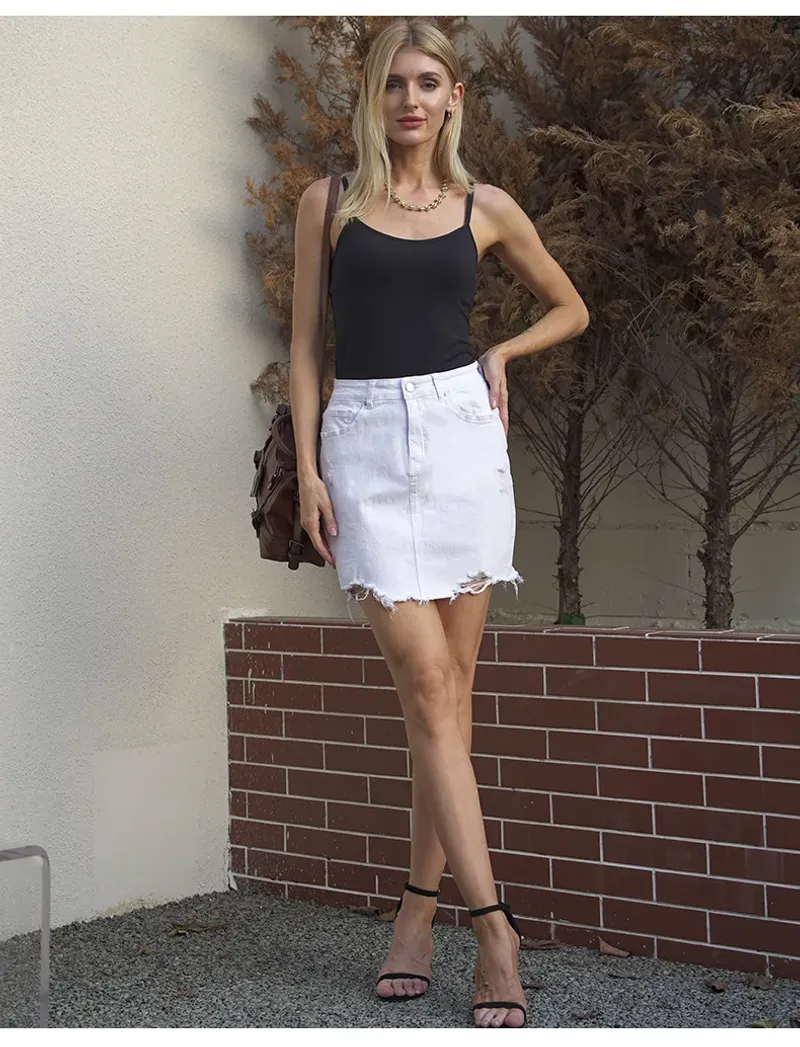 Frayed White Denim Skirt