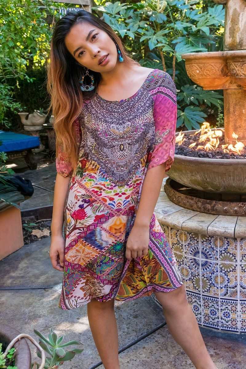 Cold-Shoulder Dress With Tunisian Tile Work