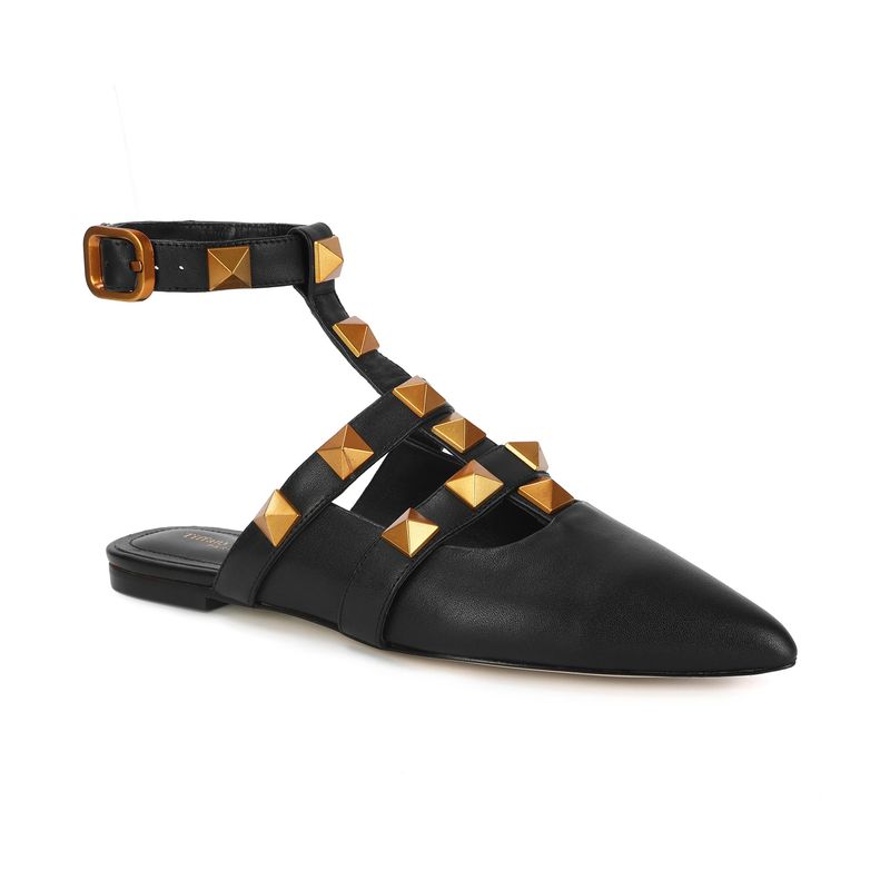 Studded Ankle-Strap Flats