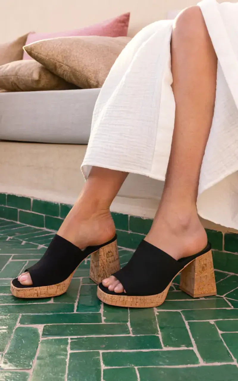 Cork-Soled Heeled Mules