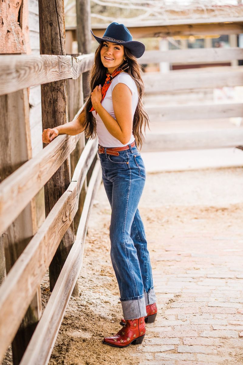 Classic Denim and Red Boots
