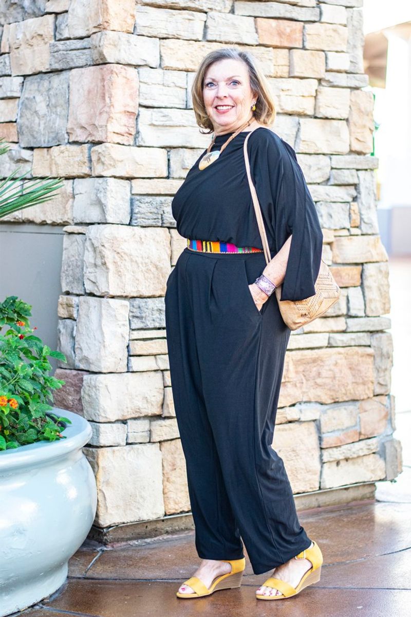 Jumpsuit + Statement Belt + Cropped Jacket
