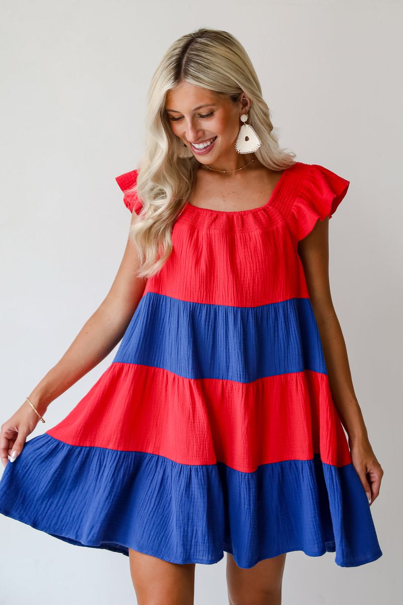 Red White and Blue Color-Block Dress