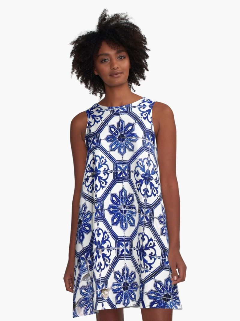 Square-Neck Mini With Portuguese Azulejo Pattern