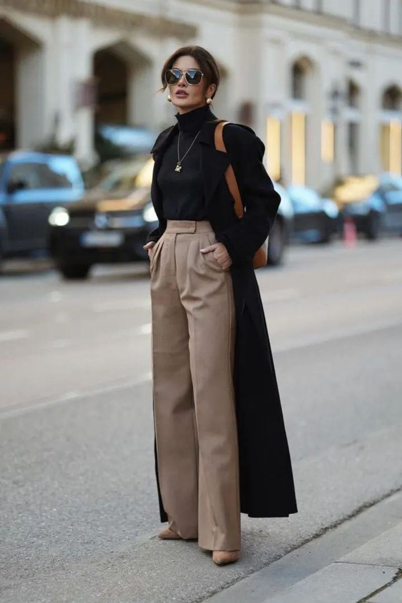 Wide-Leg Pants + Fitted Turtleneck