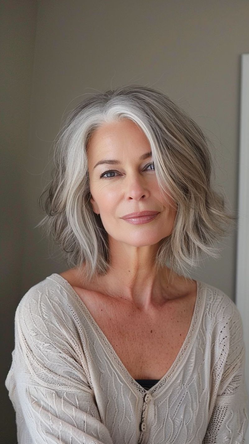 Silver Choppy Bob with Highlights