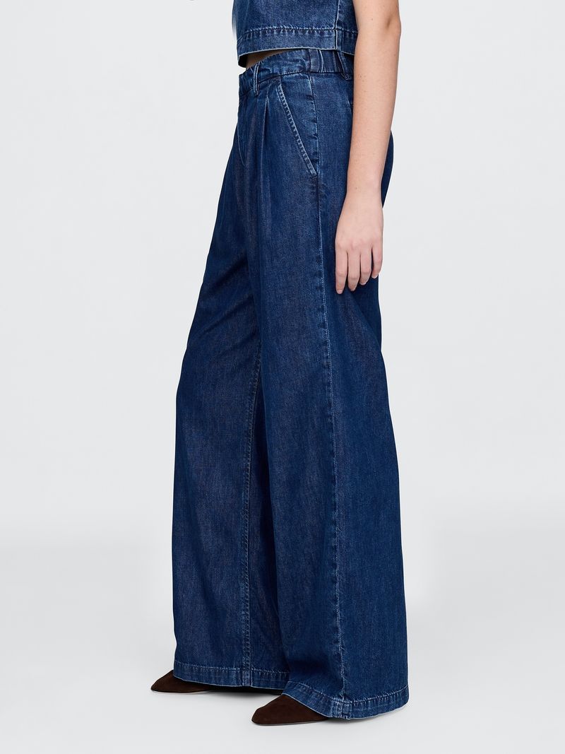 Pleat-Front Palazzo Denim