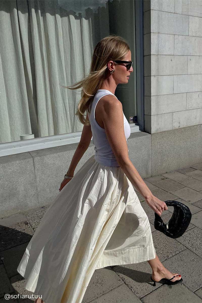 Satin Midi Skirt with Chic Flats