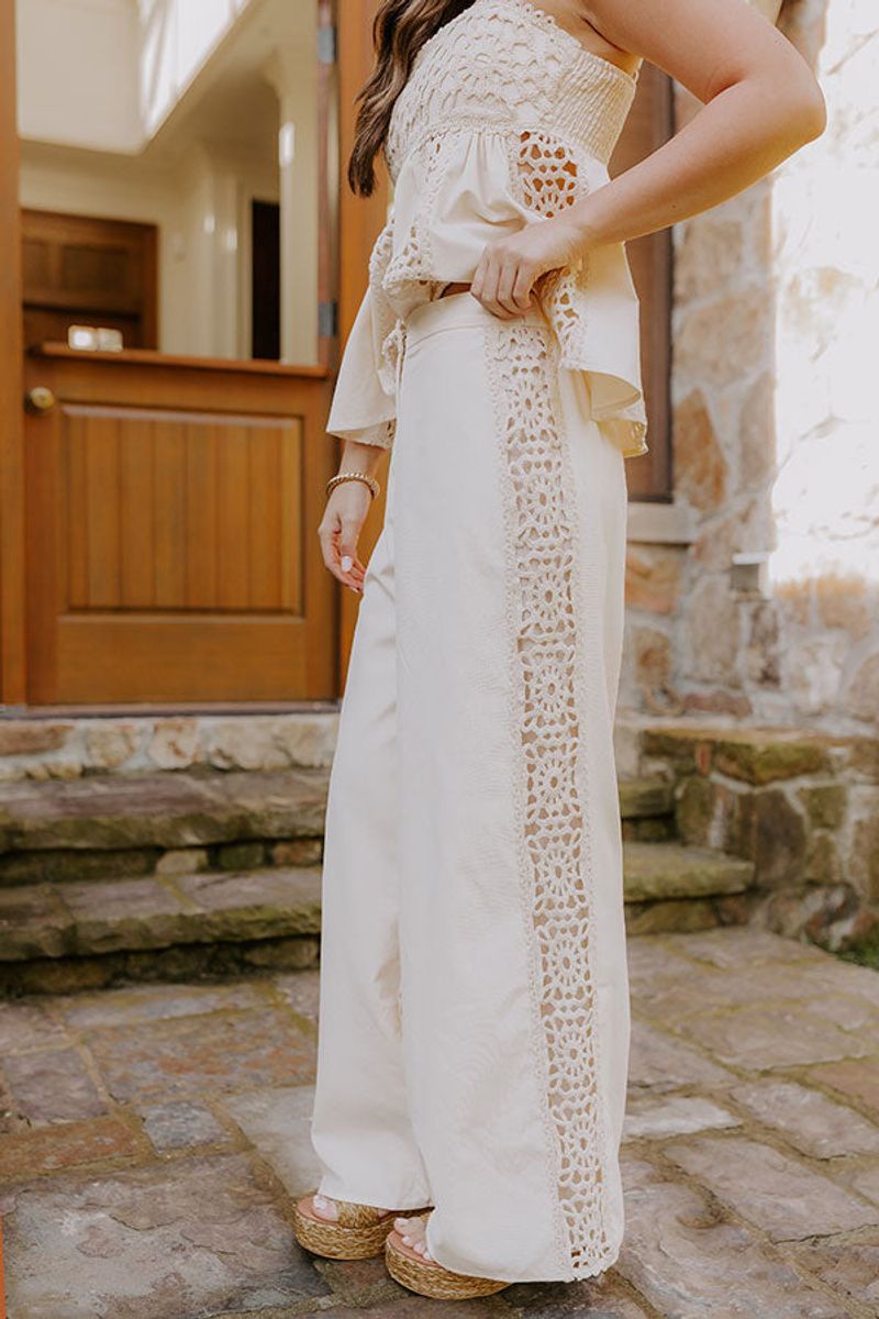 Eyelet Lace Overlay Pants