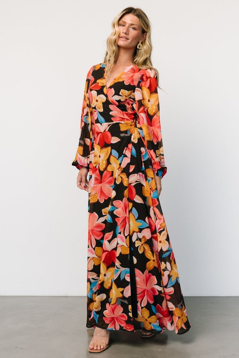 Tropical Print Kimono-Sleeve Maxi