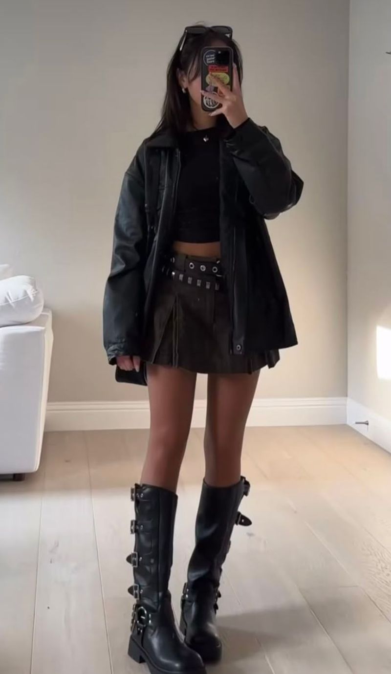 Leather Jacket and Skirt