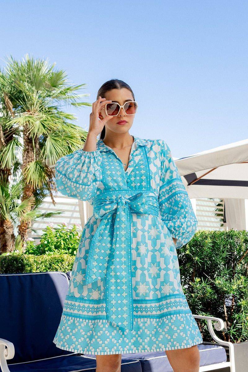 Belted Shirtdress With Moroccan Zellige Pattern