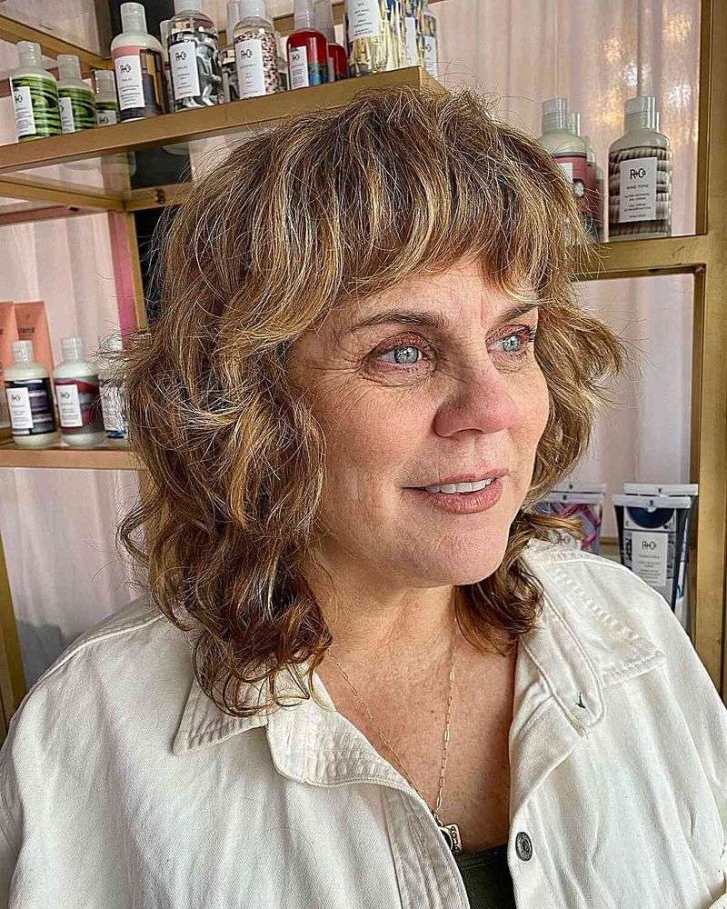 Curly Shag with Curved Bangs