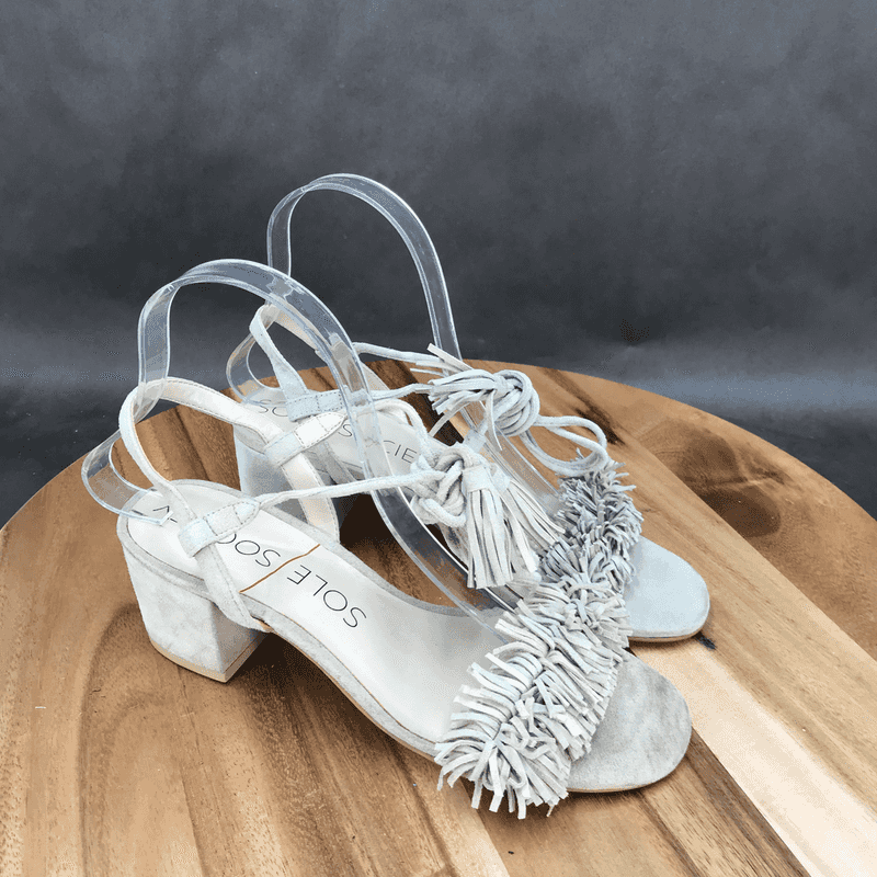 Raffia Fringe Block Heels