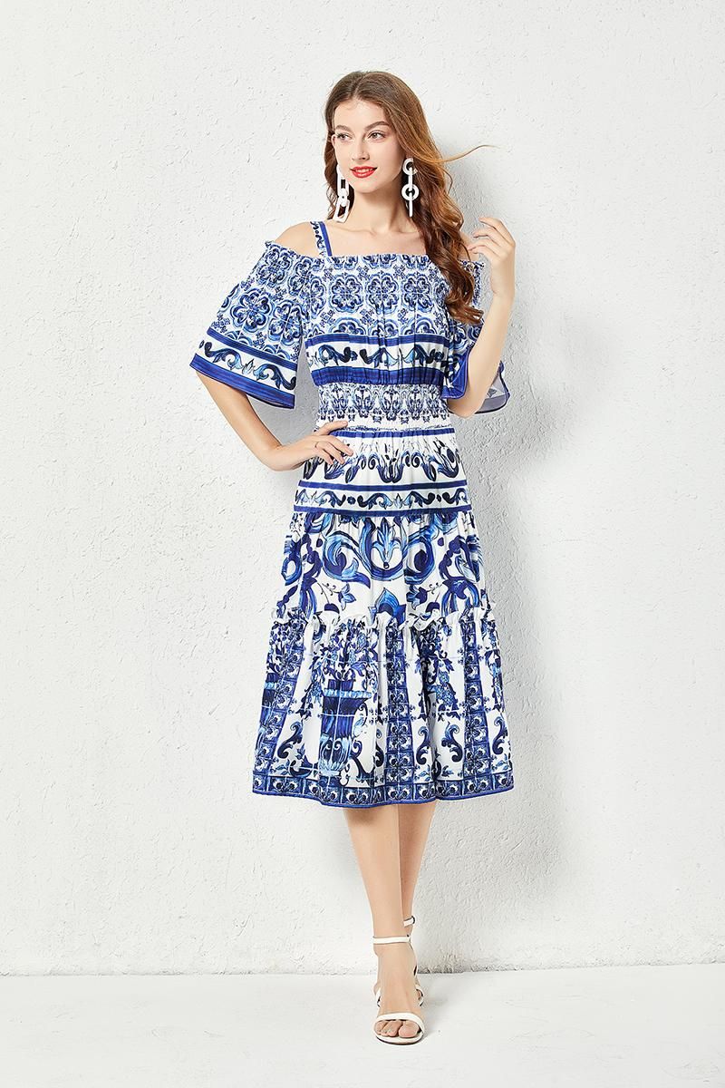 Cap-Sleeve Fit-and-Flare With Greek Motifs