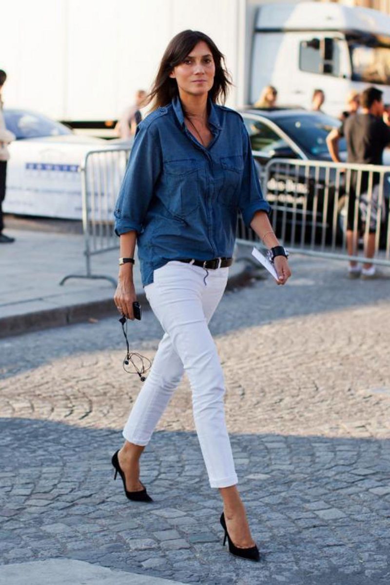 Chambray Button-Down & White Jeans