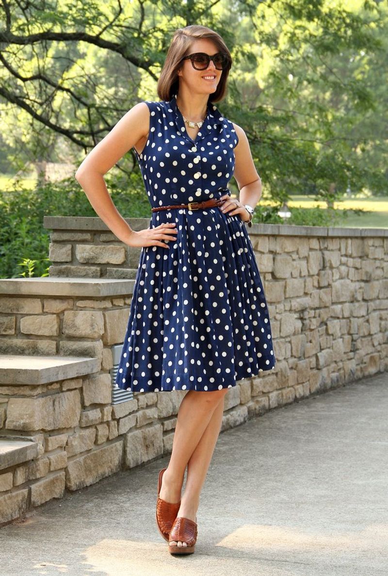 Blue and White Polka Dot Wrap Dress