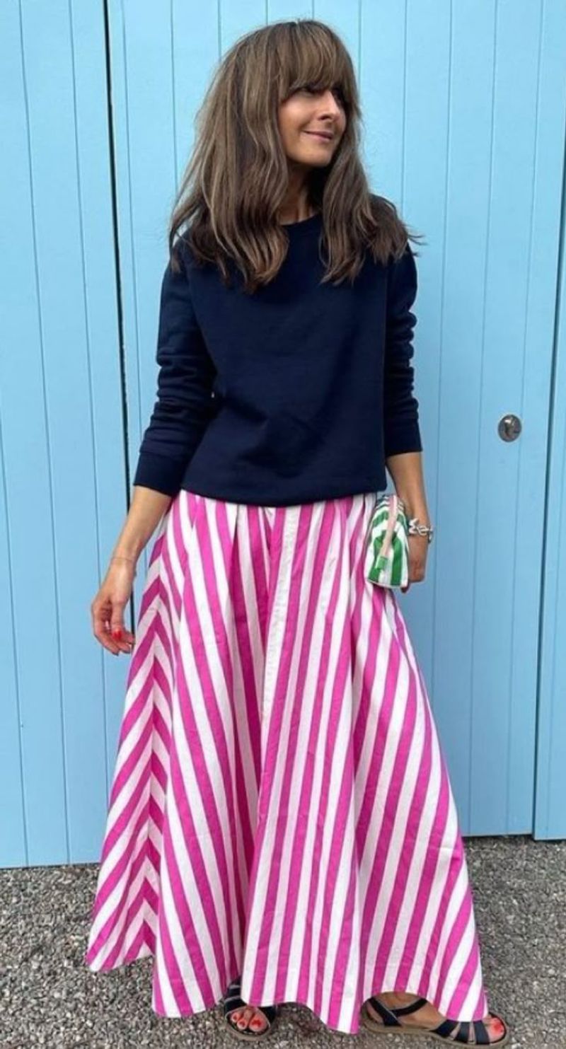 Striped Maxi Skirt with Solid Top