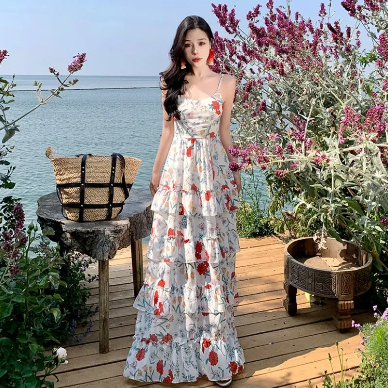 Flowy Floral Gown & Strappy Sandals