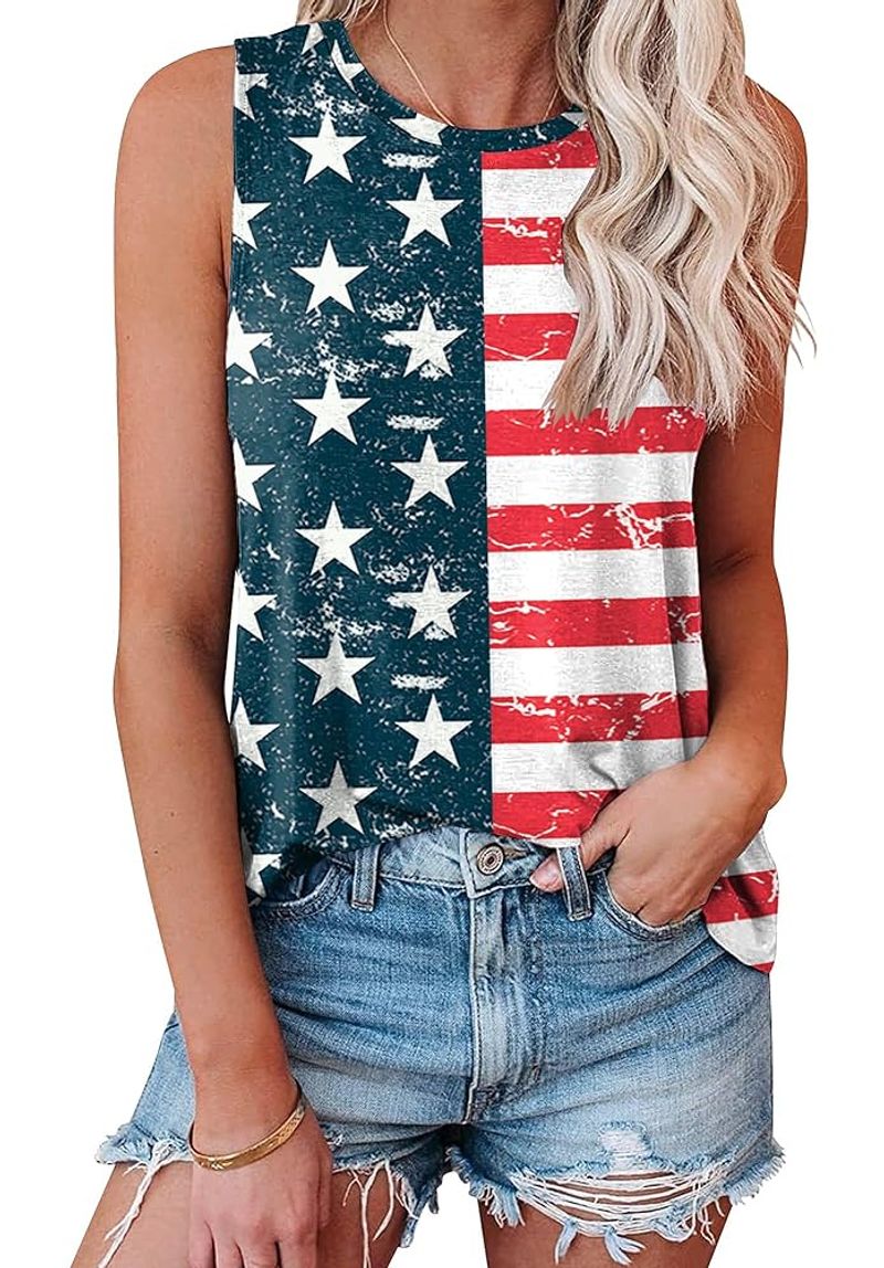 Denim Cutoffs with Stars-and-Stripes Tank