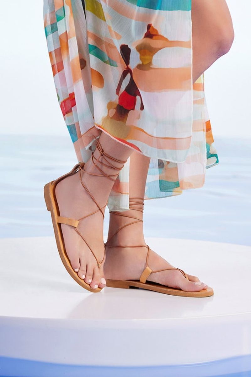 Leather Ankle-Wrap Sandals