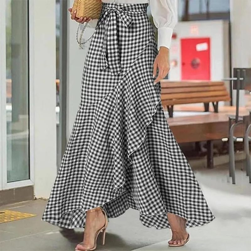 Gingham Maxi Skirt Flow