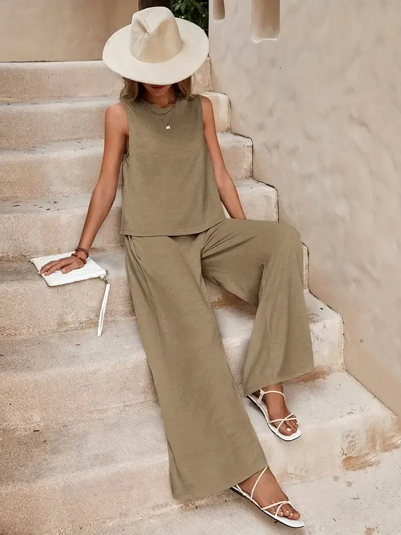 Casual Tank Top and Wide-Leg Trousers