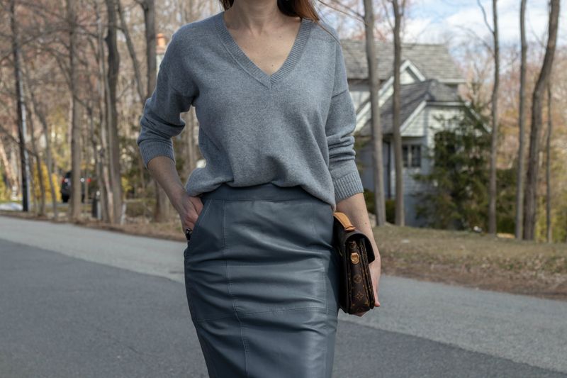 Cashmere Sweater & Leather Skirt
