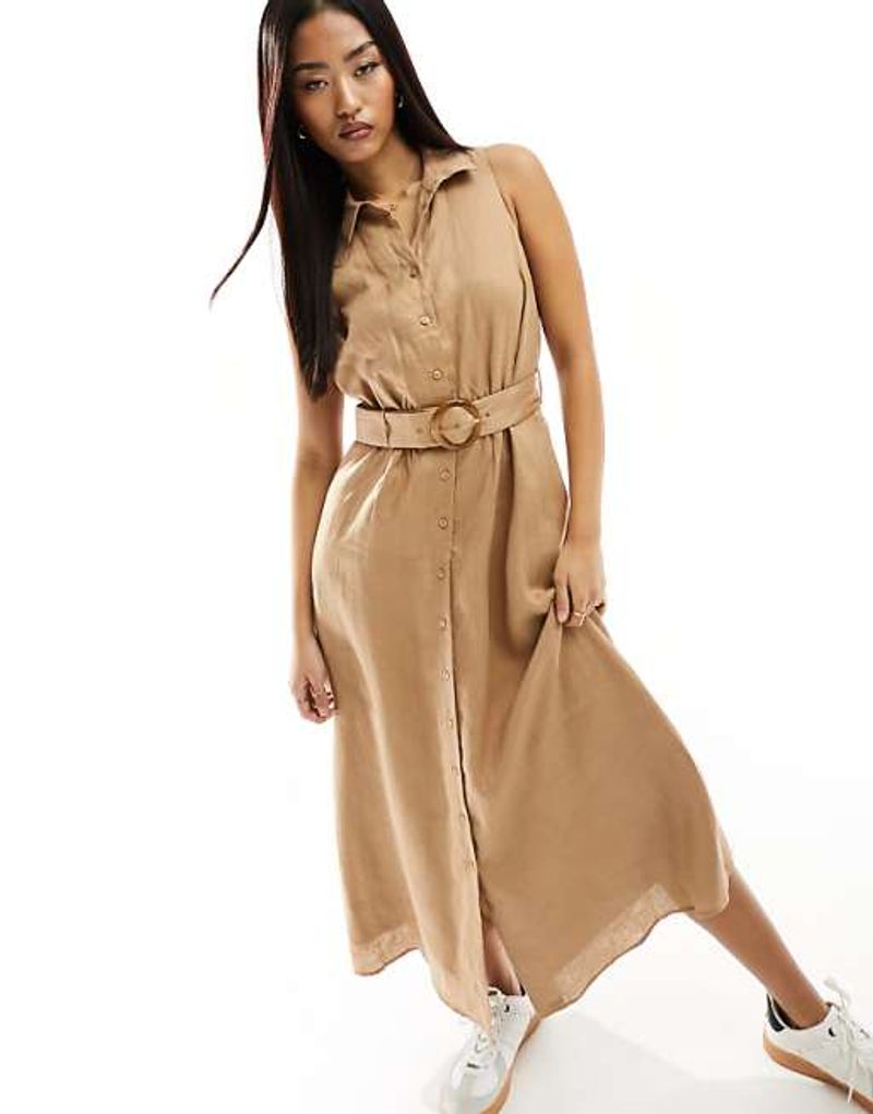 Sleeveless Linen Shirtdress with Sneakers